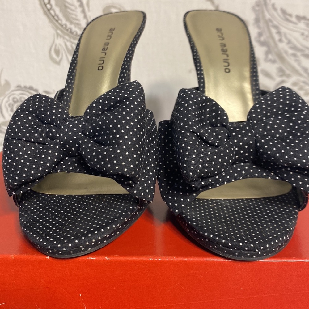 Anna Marino backless Black and white polkadot heels size 8 1/2 - Picture 11 of 14